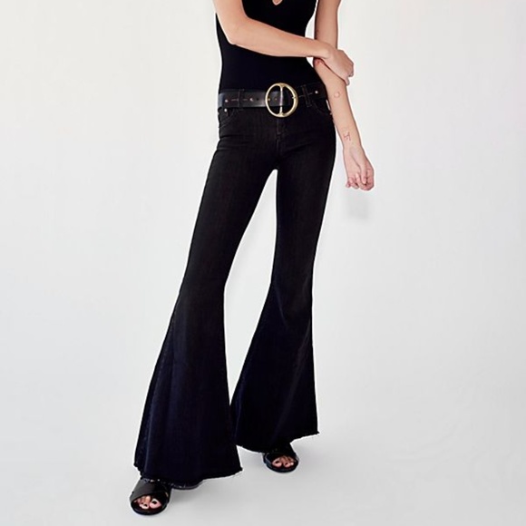 Free People Denim - Free People Raw Hem Black Flares